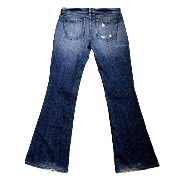 Y2K Guess Premium Jeans Womens 31 Low Rise Flare Distressed Urban Streetwear - Picture 2 of 8